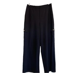 Saint + Sofia Wide Leg Cargo Pant Chelsea Navy  Size 12 Pull On Comfy Capsule